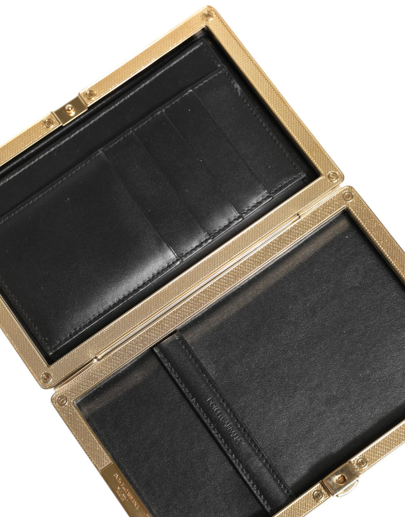 Sac à main de soirée Dolce & Gabbana en cuir noir avec cadre doré