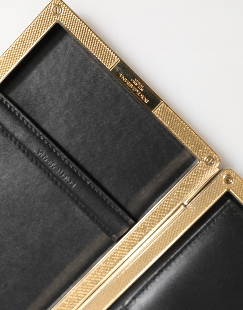 Sac à main de soirée Dolce & Gabbana en cuir noir avec cadre doré