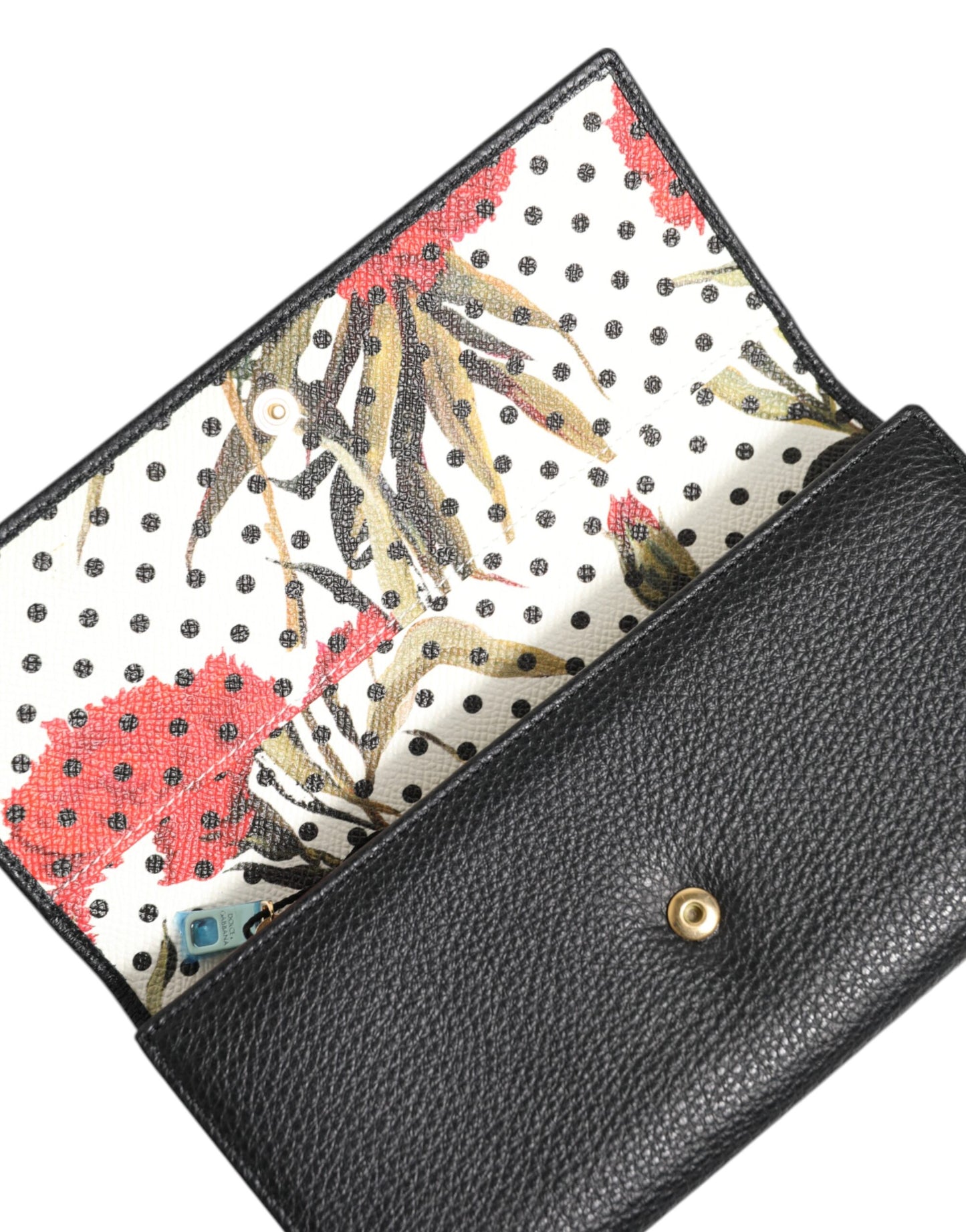 Portefeuille porte-cartes à trois volets en cuir noir Dolce & Gabbana avec plaque logo