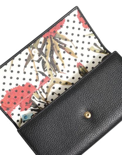 Portefeuille porte-cartes à trois volets en cuir noir Dolce & Gabbana avec plaque logo