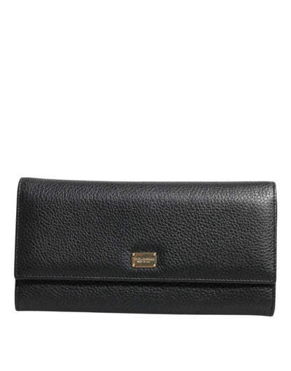 Portefeuille à trois volets Dolce & Gabbana en cuir noir avec plaque logo
