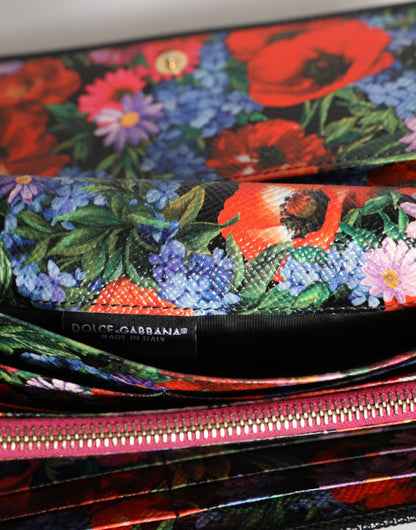 Portefeuille porte-cartes à trois volets en cuir noir Dolce & Gabbana avec plaque logo