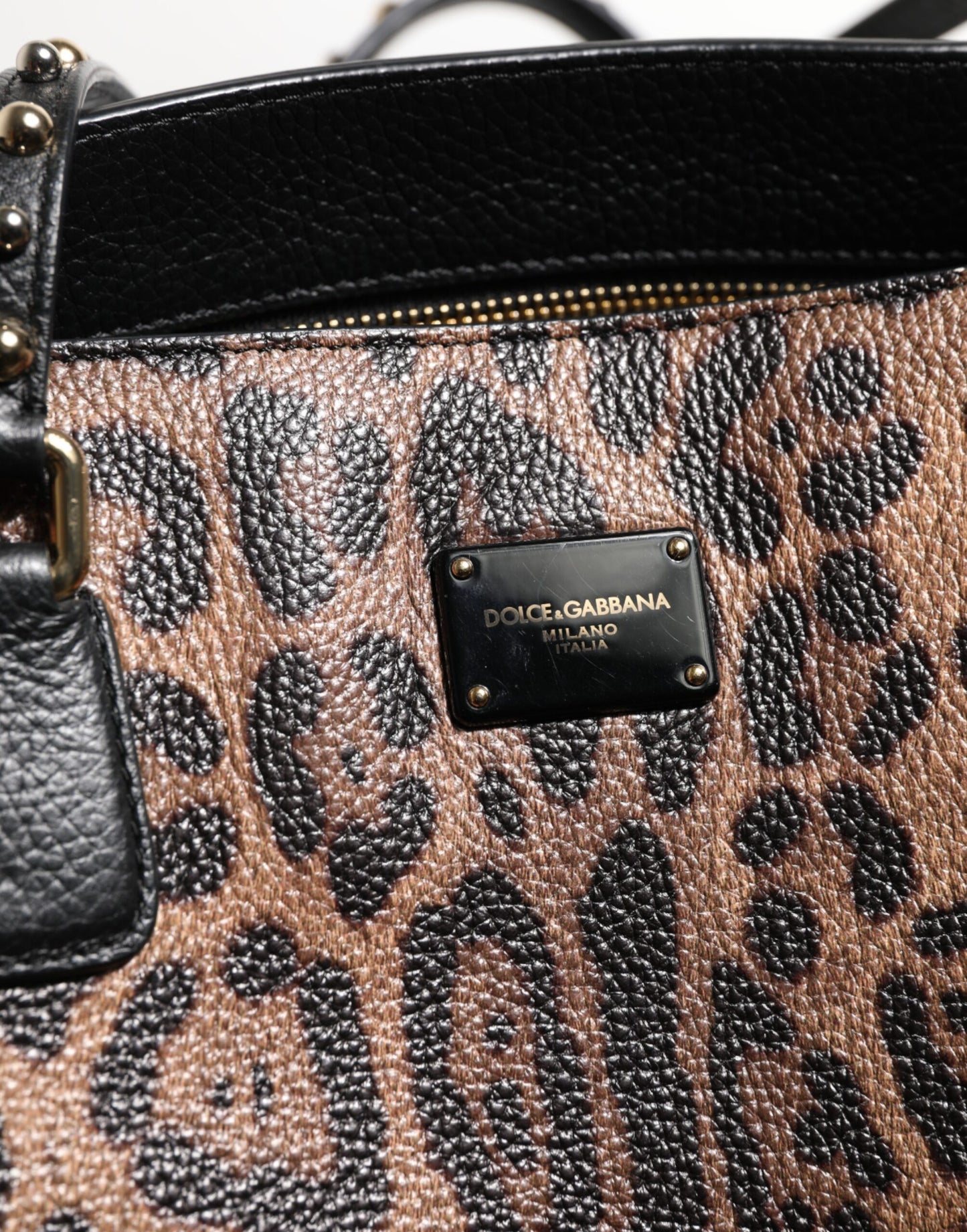 Dolce & Gabbana Bruine Luipaard GLAM Leren Logo Plaque Tote Bag