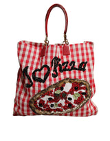 Dolce & Gabbana Red I Love Pizza Rhinestone Tote Bag