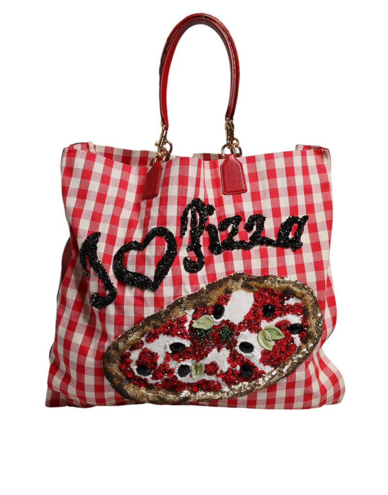 Dolce & Gabbana Red I Love Pizza Rhinestone Tote Bag