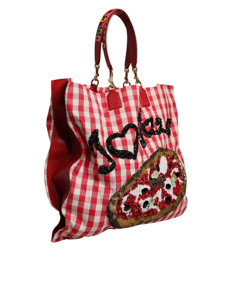 Dolce & Gabbana Red I Love Pizza Rhinestone Tote Bag