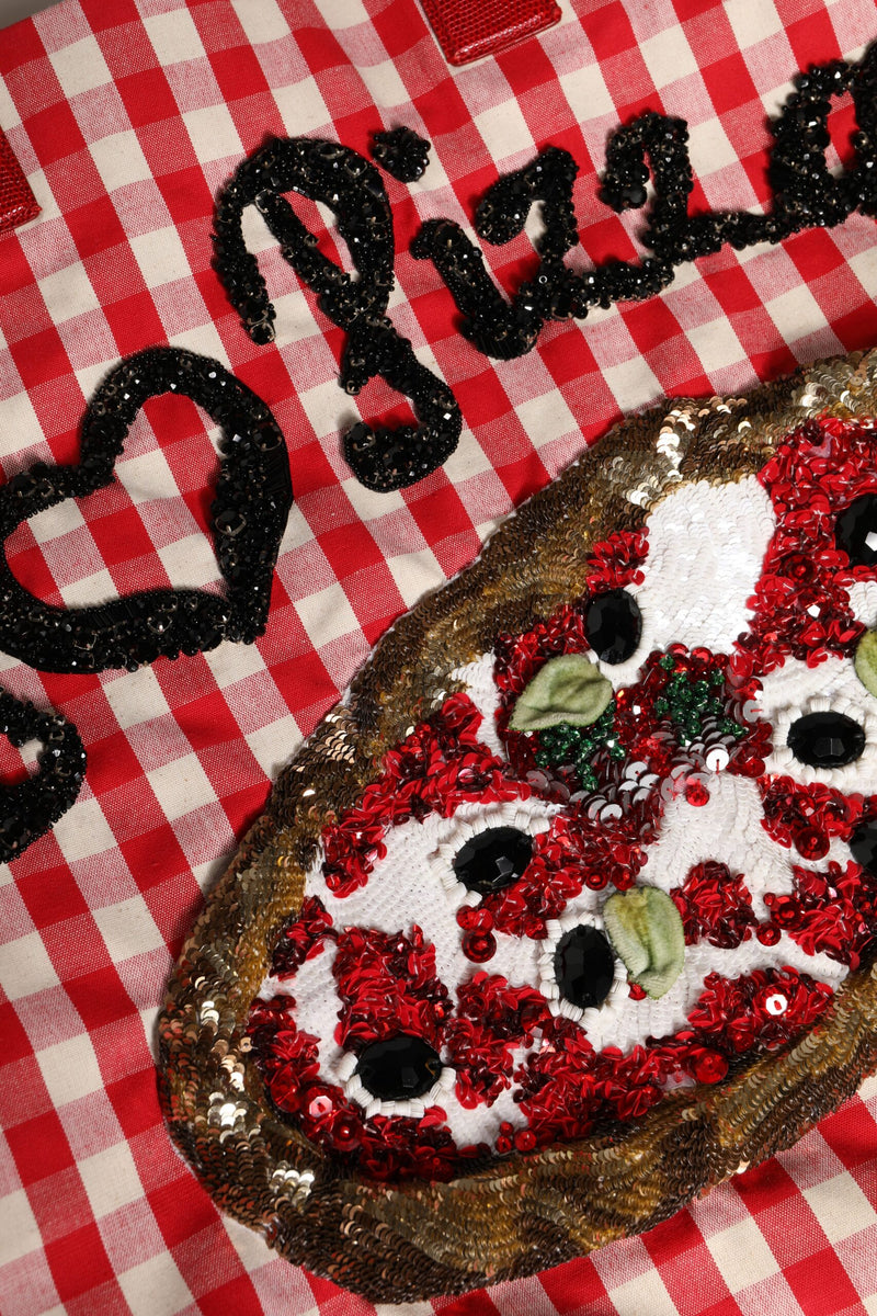 Dolce & Gabbana Red I Love Pizza Rhinestone Tote Bag