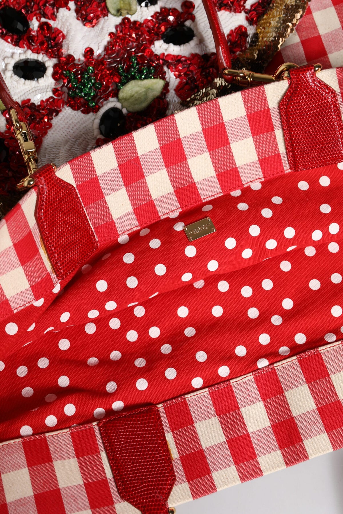 Dolce & Gabbana Red I Love Pizza Rhinestone Tote Bag