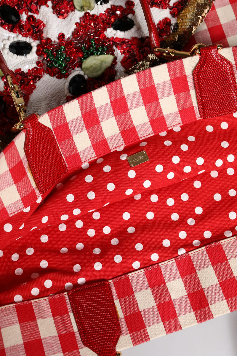 Dolce & Gabbana Red I Love Pizza Rhinestone Tote Bag