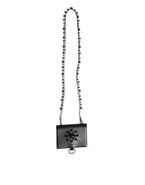 Dolce & Gabbana Black Leather Crystal Embellished Card Holder Wallet