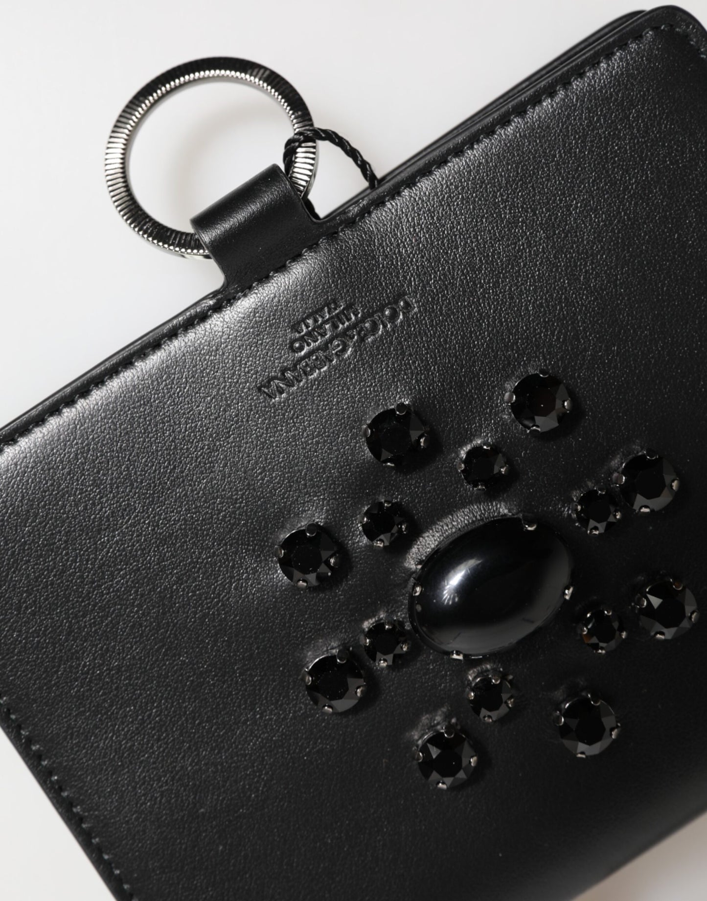 Portefeuille porte-cartes Dolce & Gabbana en cuir noir orné de cristaux