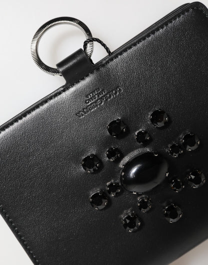 Portefeuille porte-cartes Dolce & Gabbana en cuir noir orné de cristaux