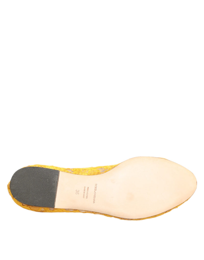 Dolce & Gabbana Yellow Taormina Lace Crystals Flats Shoes