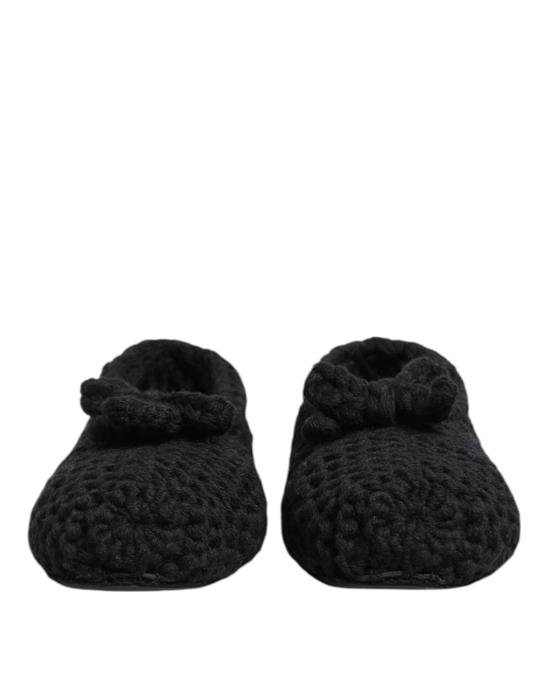 Dolce & Gabbana Black Wool Knit Slip On Ballerina Flats