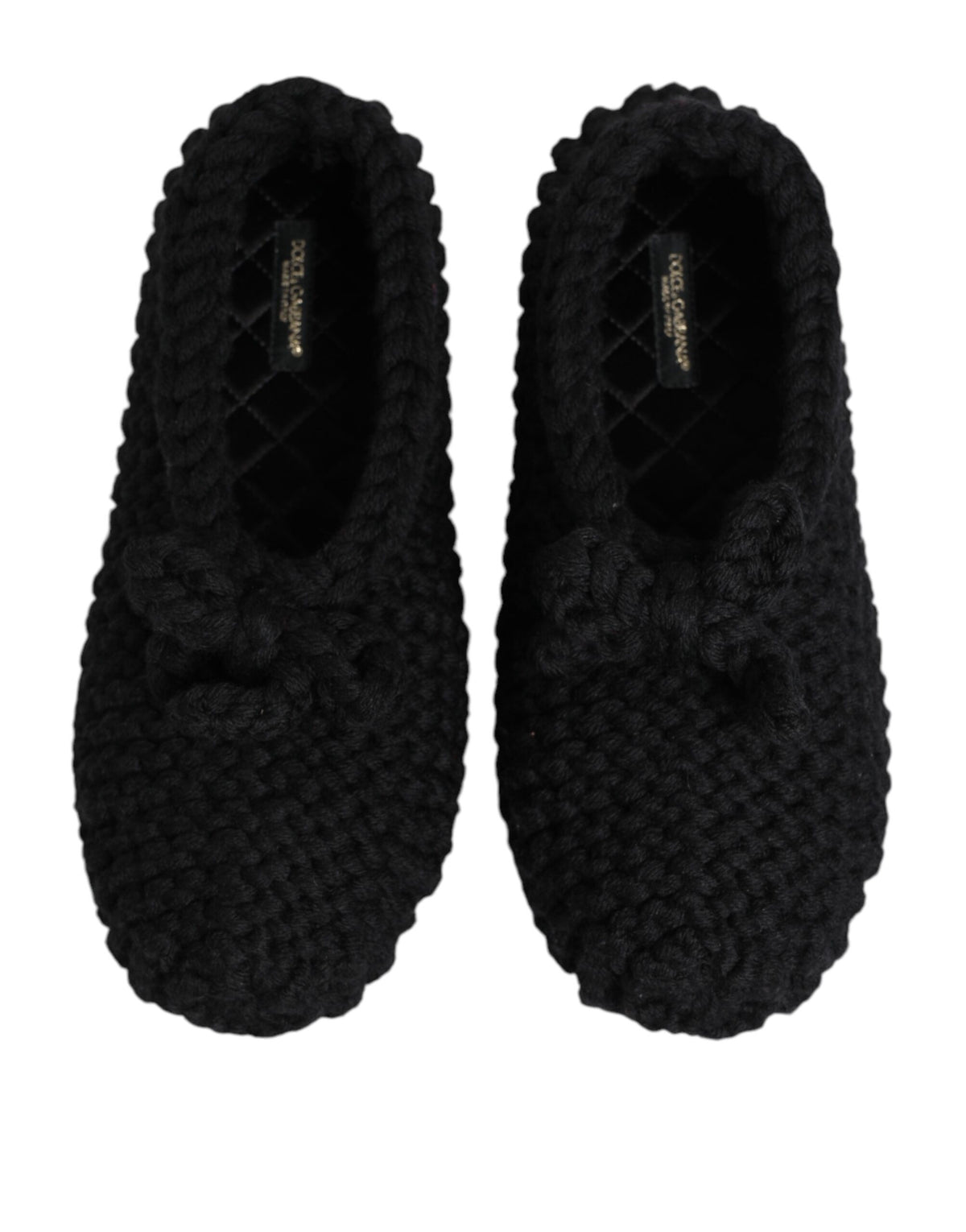 Dolce & Gabbana Black Wool Knit Slip On Ballerina Flats