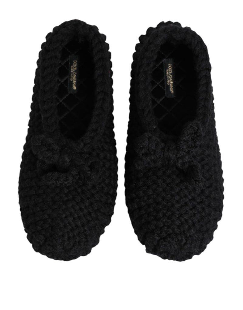 Dolce & Gabbana Black Wool Knit Slip On Ballerina Flats