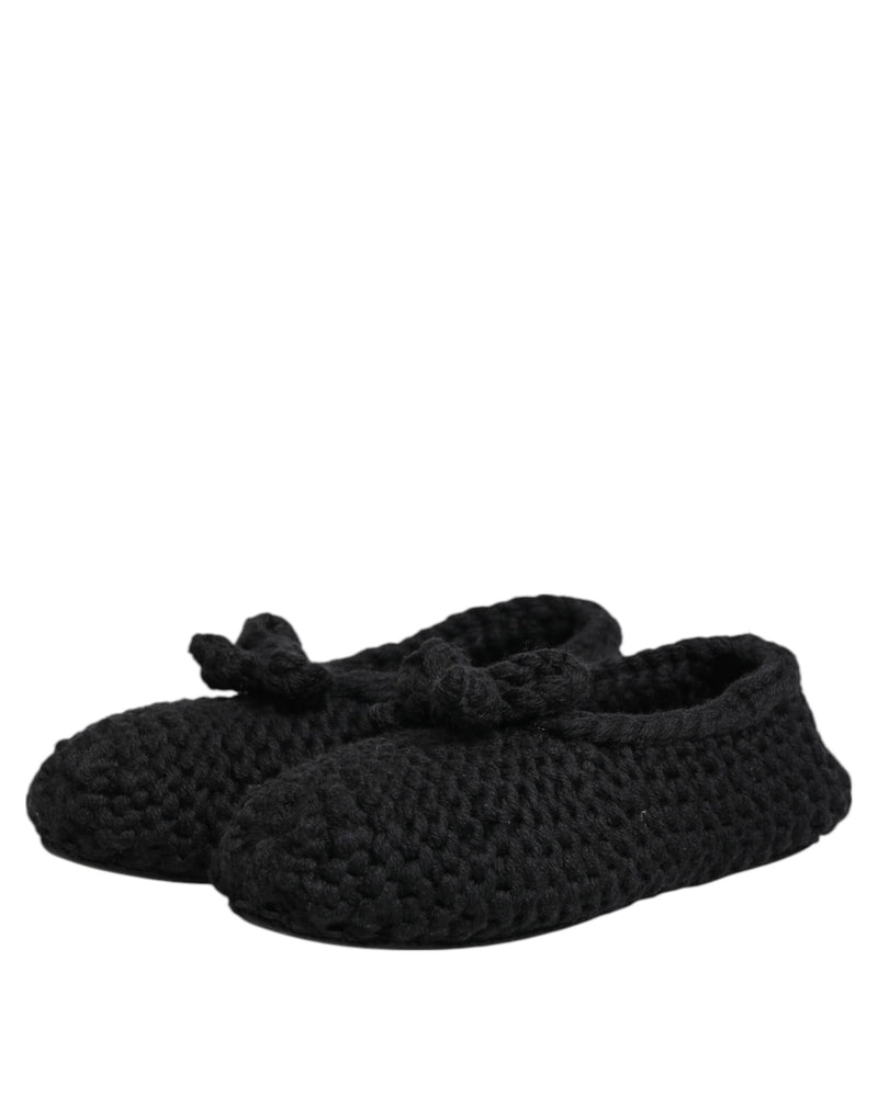 Dolce & Gabbana Black Wool Knit Slip On Ballerina Flats
