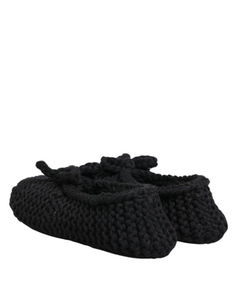 Dolce & Gabbana Black Wool Knit Slip On Ballerina Flats