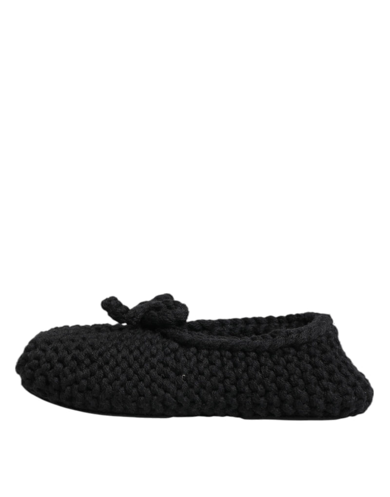 Dolce & Gabbana Black Wool Knit Slip On Ballerina Flats