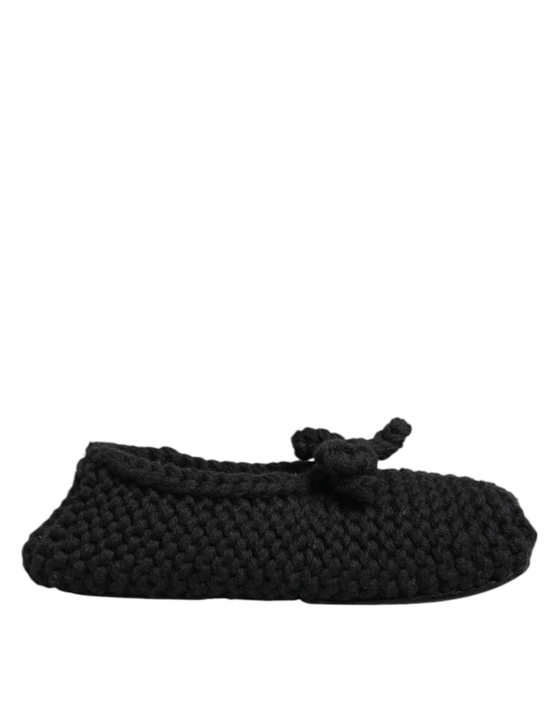 Dolce & Gabbana Black Wool Knit Slip On Ballerina Flats