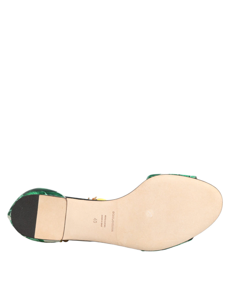 Dolce & Gabbana Green Mink Fur Satin Banana Leaf Sandals