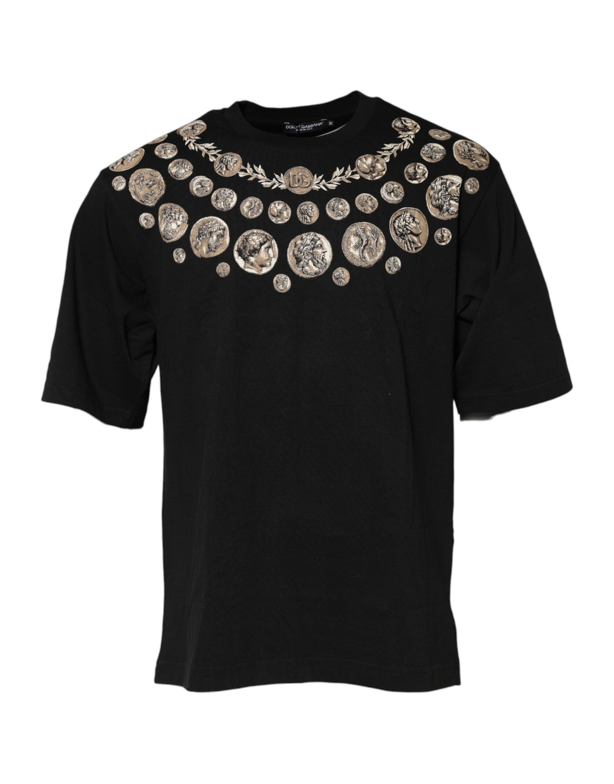 T-shirt en coton à col rond noir avec imprimé de pièces de monnaie de Dolce &amp; Gabbana