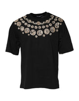 T-shirt en coton à col rond noir avec imprimé de pièces de monnaie de Dolce &amp; Gabbana