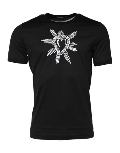 T-shirt en coton à col rond noir avec le Sacré-Cœur de Dolce &amp; Gabbana