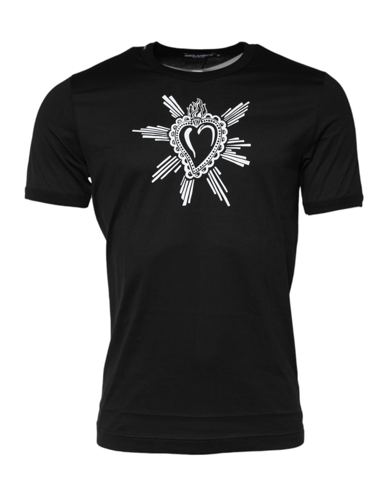 Dolce &amp; Gabbana zwart T-shirt met ronde hals en Sacred Heart-print, gemaakt van katoen