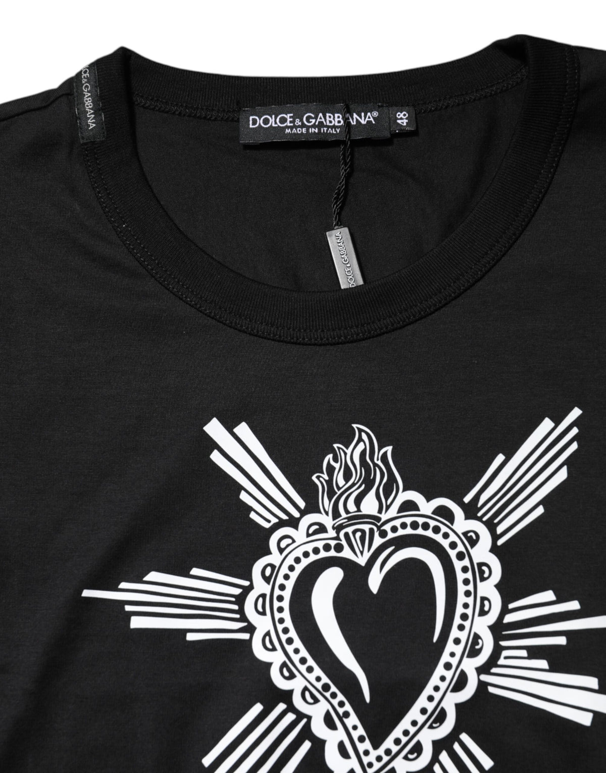 T-shirt en coton à col rond noir avec le Sacré-Cœur de Dolce &amp; Gabbana