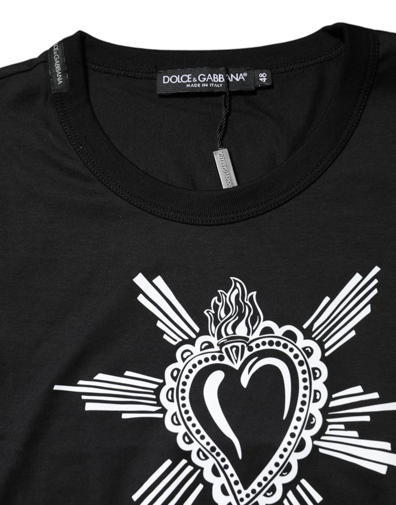 Dolce &amp; Gabbana zwart T-shirt met ronde hals en Sacred Heart-print, gemaakt van katoen