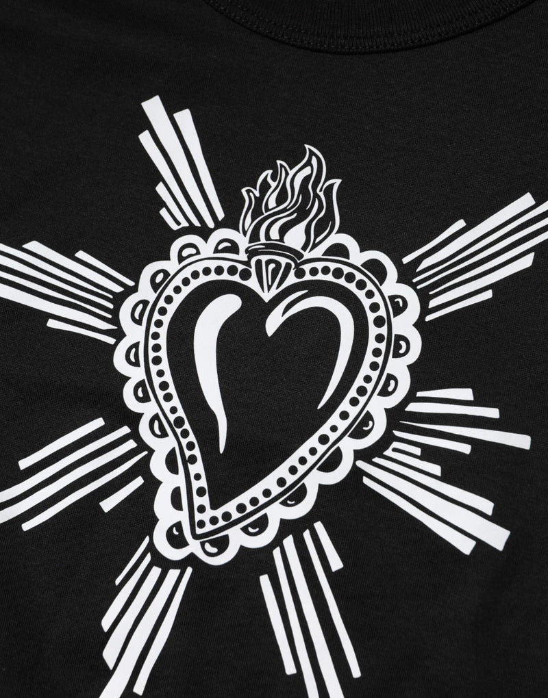 Dolce &amp; Gabbana zwart T-shirt met ronde hals en Sacred Heart-print, gemaakt van katoen