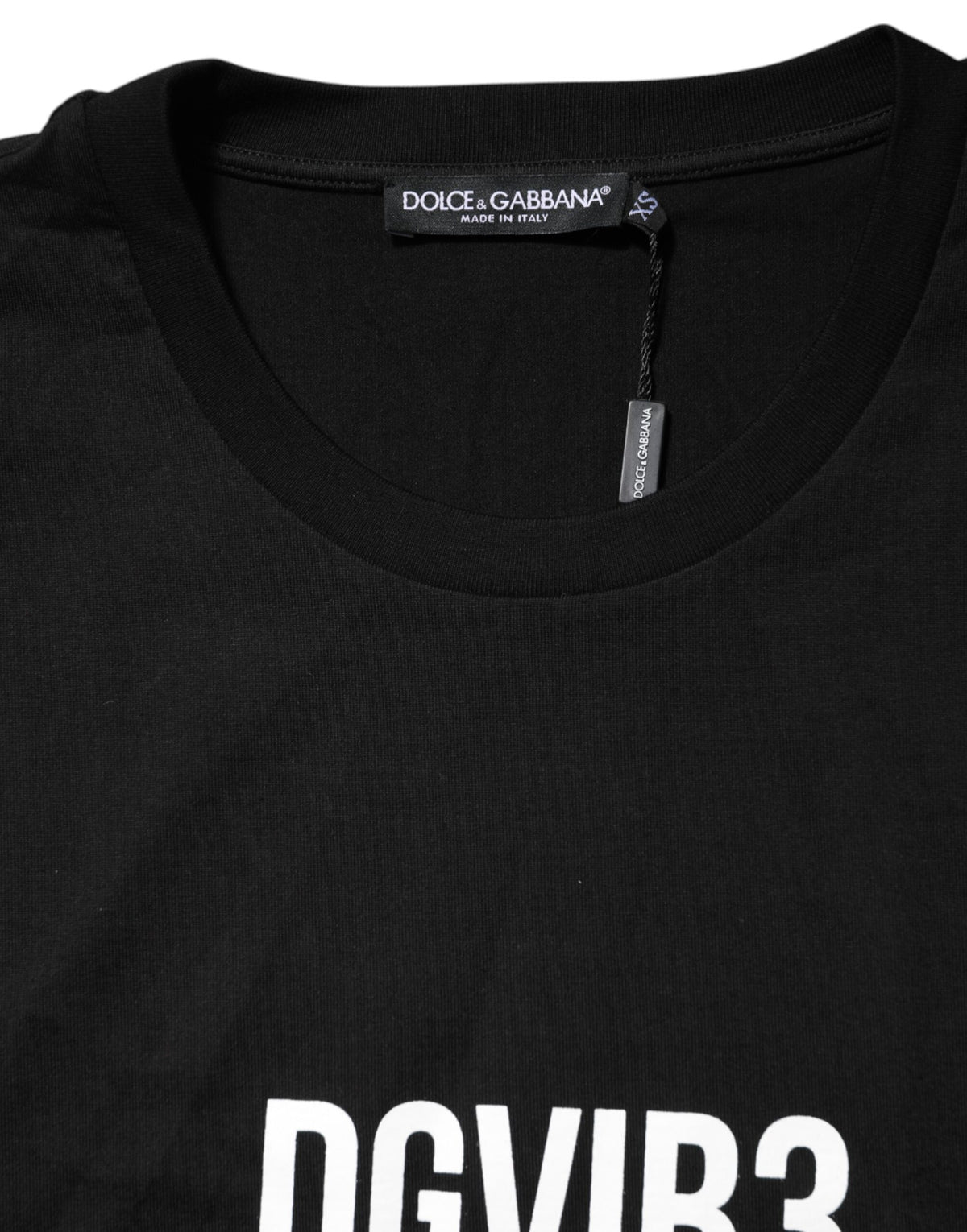 T-shirt en coton à col rond noir Dolce &amp; Gabbana avec imprimé DG Vib3