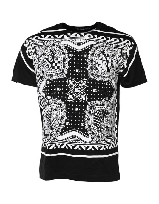 Dolce & Gabbana Black Bandana Print Cotton Crew Neck T-shirt