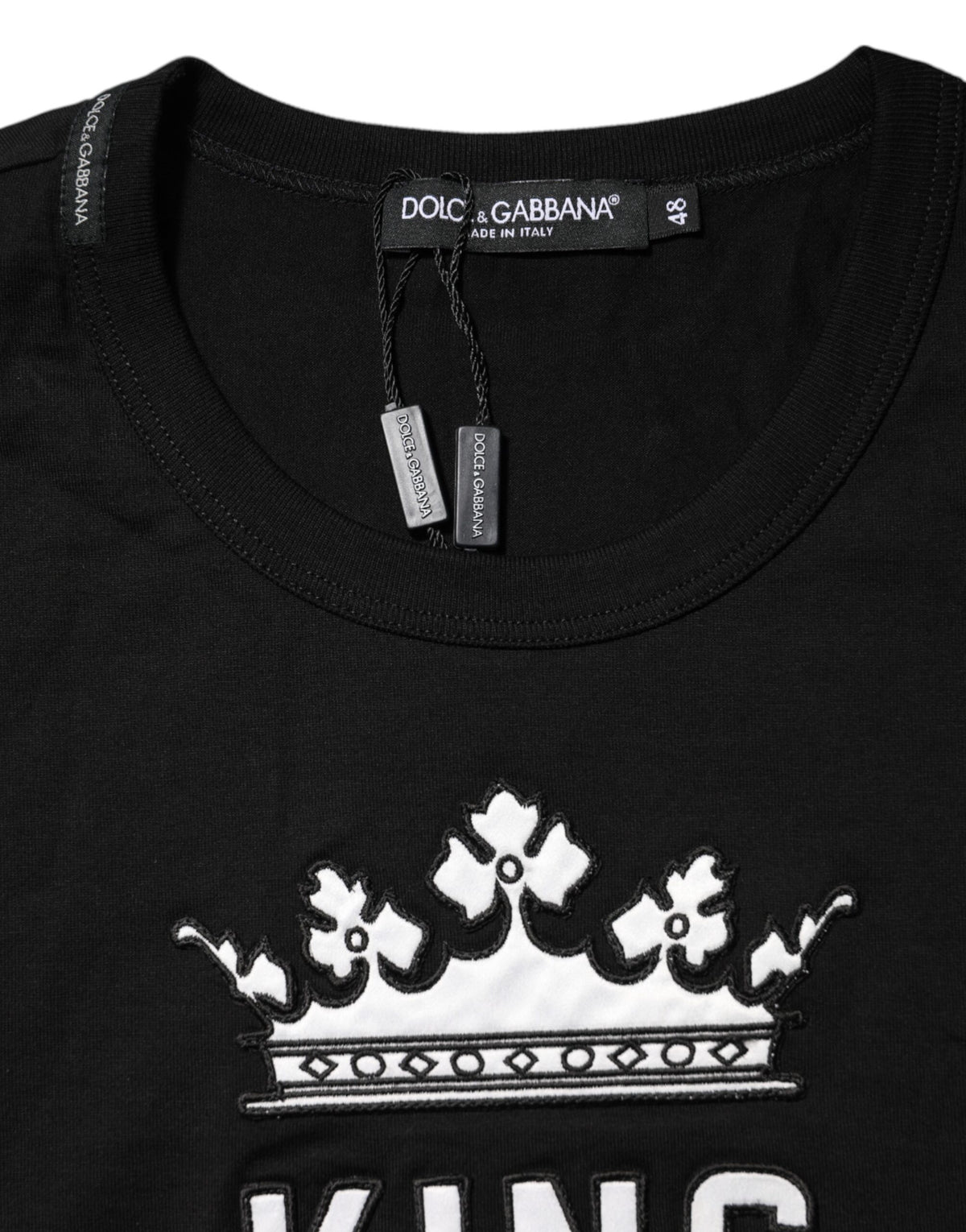 T-shirt en coton à col rond noir avec couronne DG King de Dolce &amp; Gabbana