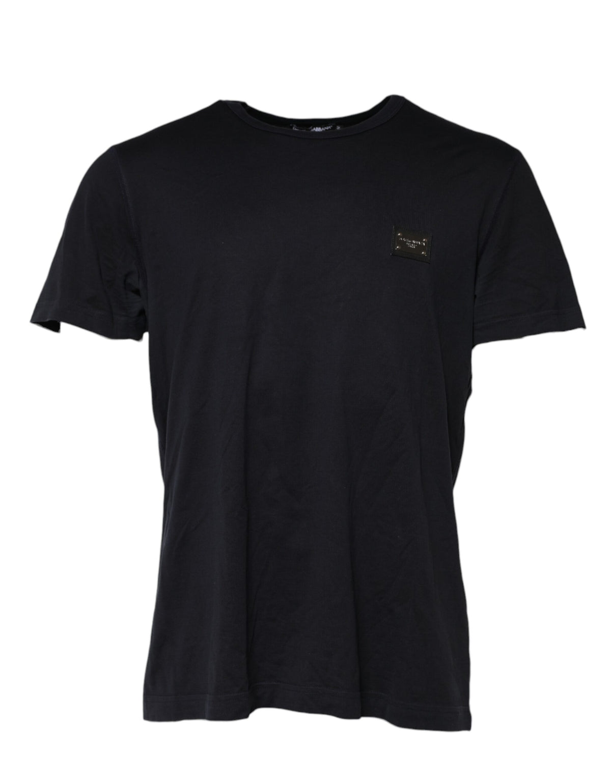 T-shirt à col rond en coton avec plaque logo bleu foncé de Dolce &amp; Gabbana