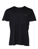 T-shirt à col rond en coton avec plaque logo bleu foncé de Dolce &amp; Gabbana