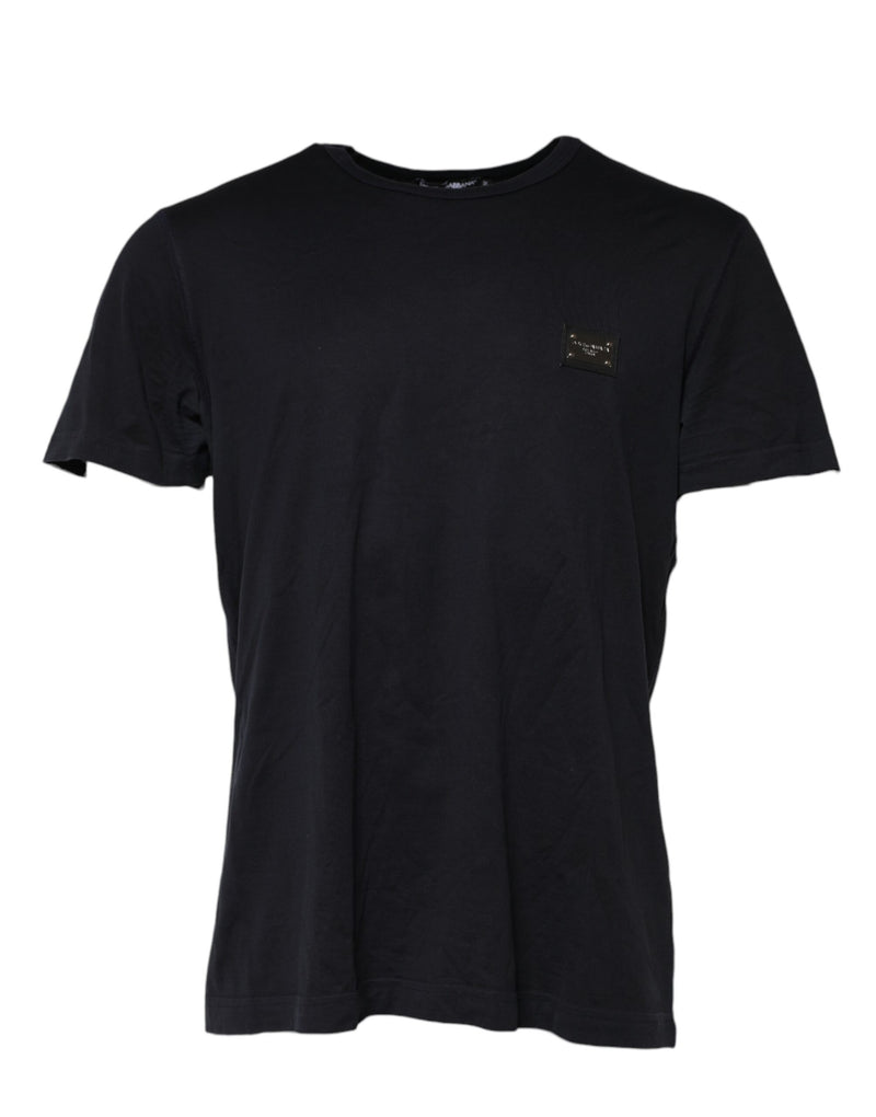Dolce &amp; Gabbana T-shirt met ronde hals van katoen, donkerblauw met logo-plaatje.