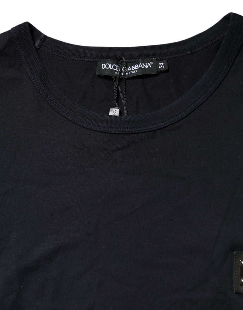 Dolce &amp; Gabbana T-shirt met ronde hals van katoen, donkerblauw met logo-plaatje.