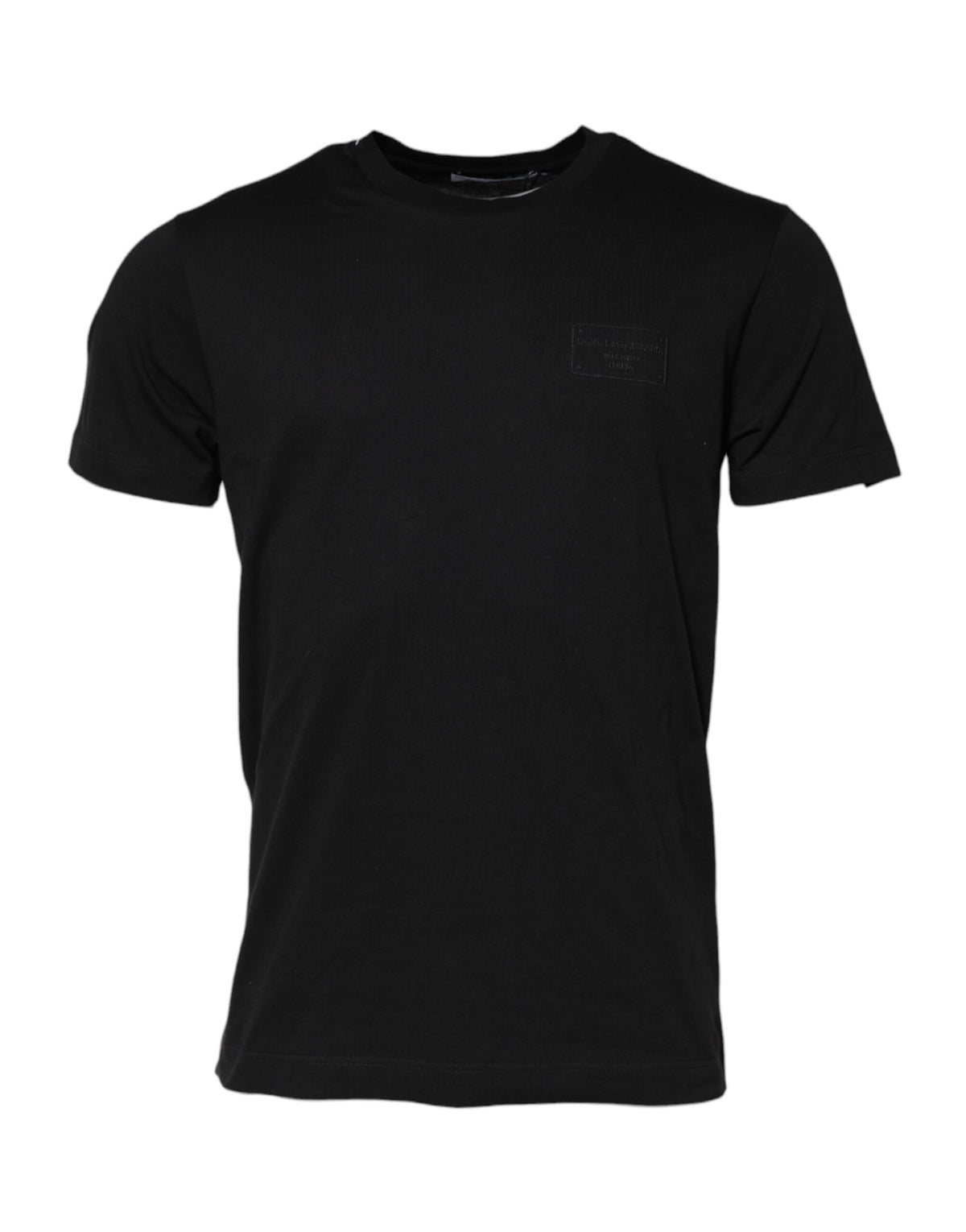 T-shirt en coton à col rond avec plaque logo noire de Dolce &amp; Gabbana