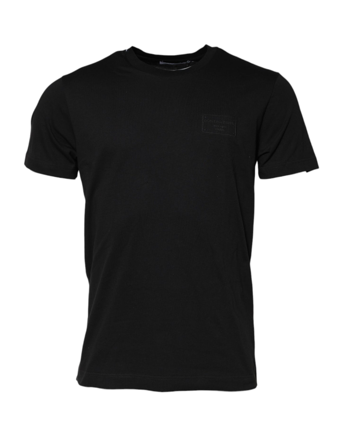 T-shirt en coton à col rond avec plaque logo noire de Dolce &amp; Gabbana