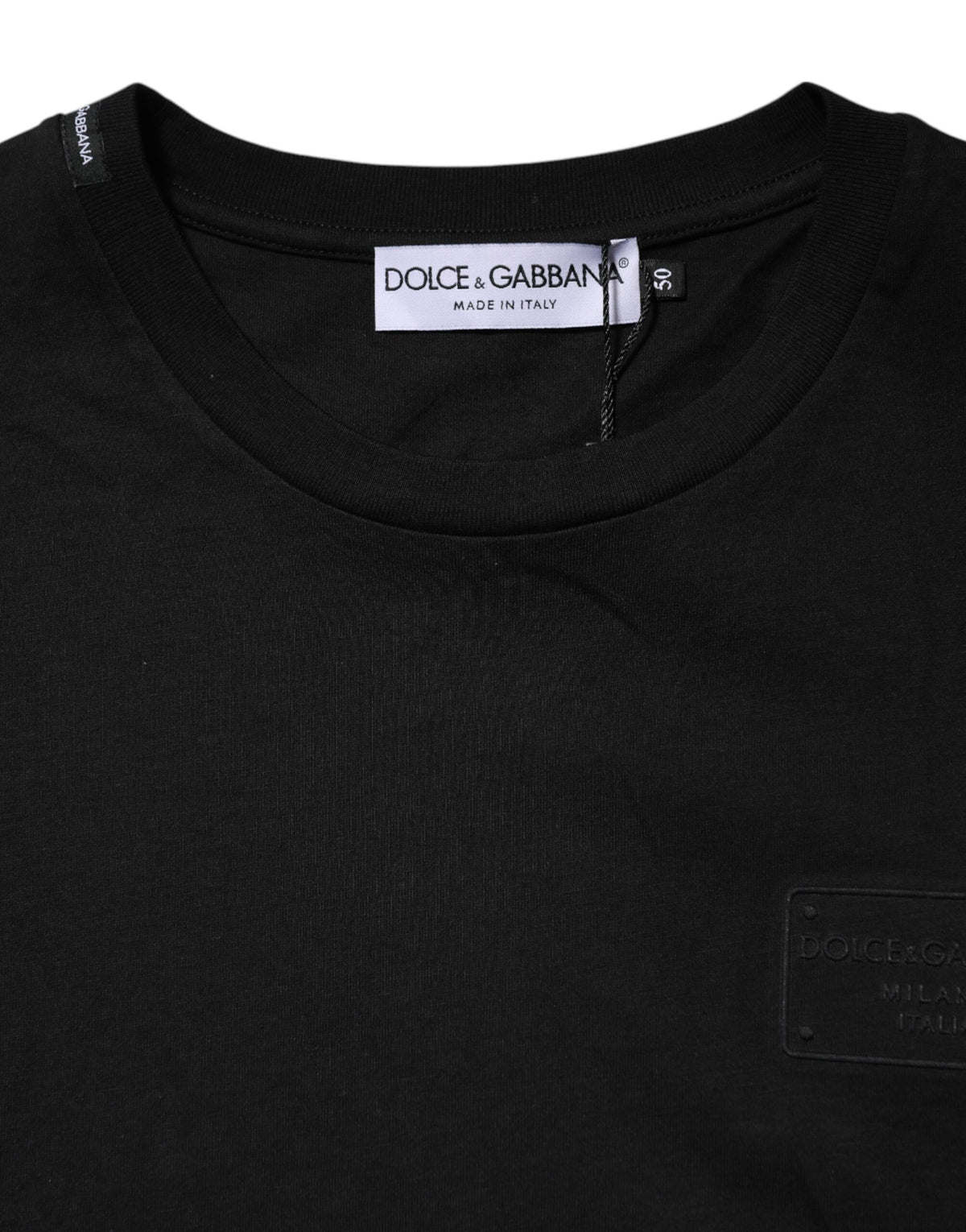 T-shirt en coton à col rond avec plaque logo noire de Dolce &amp; Gabbana