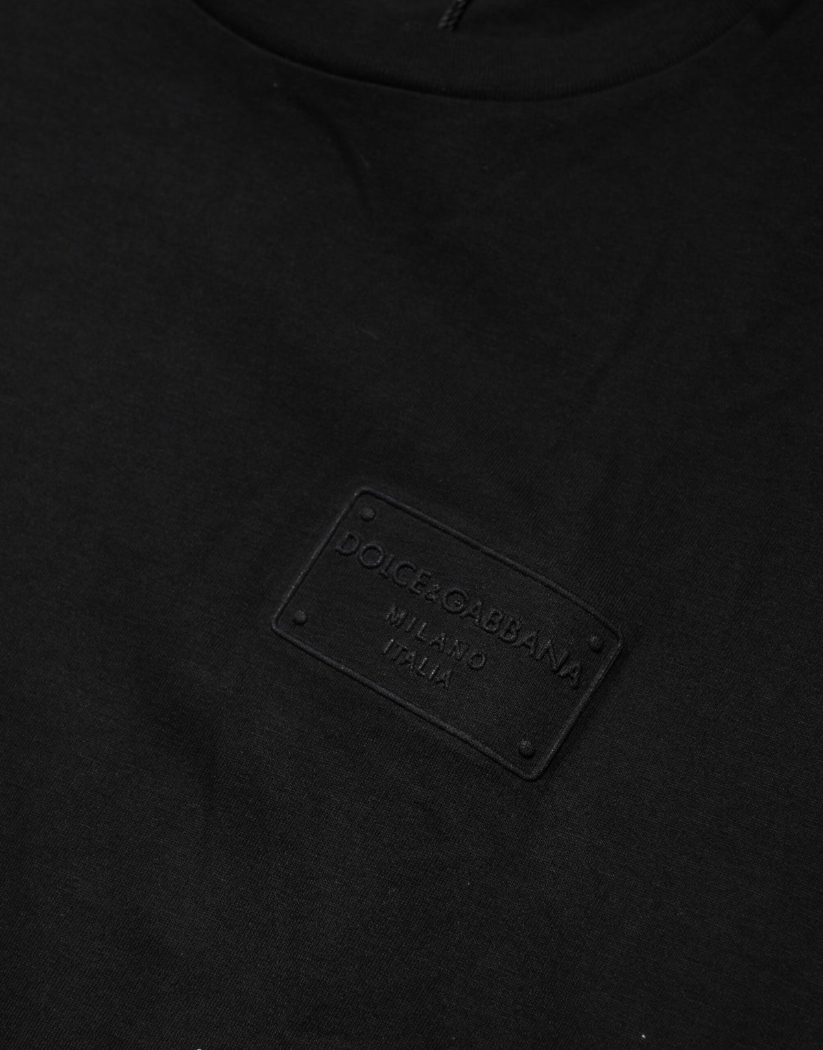T-shirt en coton à col rond avec plaque logo noire de Dolce &amp; Gabbana