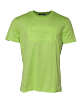 T-shirt en coton à col rond avec logo embossé vert de Dolce &amp; Gabbana