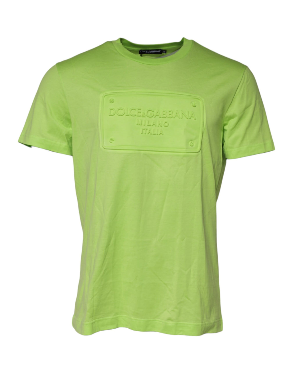 T-shirt en coton à col rond avec logo embossé vert de Dolce &amp; Gabbana