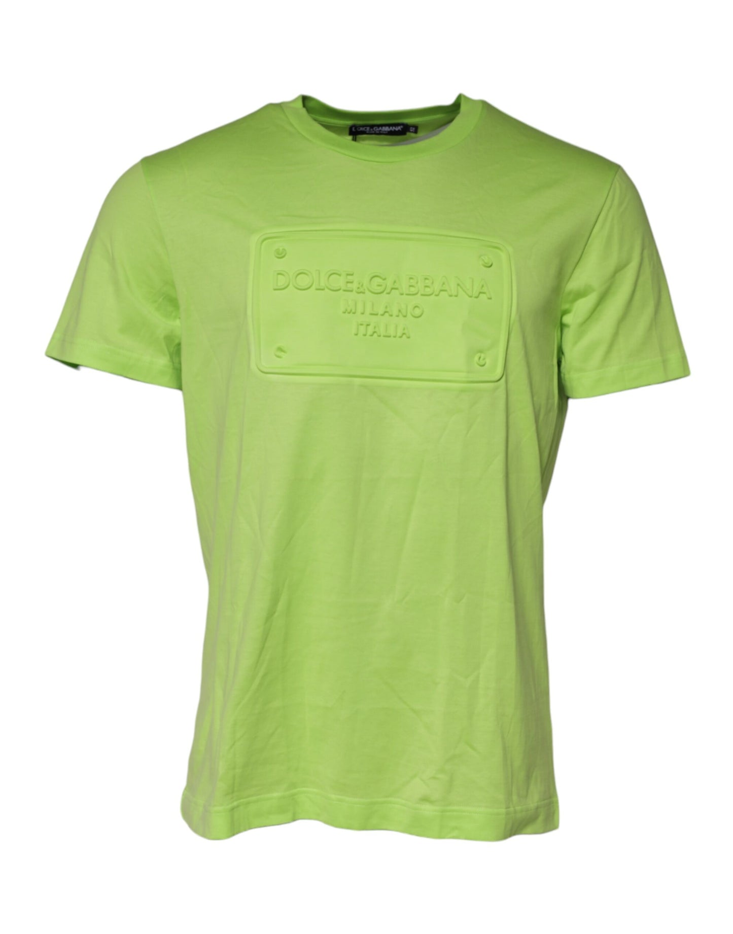 T-shirt en coton à col rond avec logo embossé vert de Dolce &amp; Gabbana