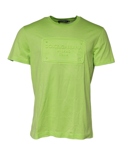 T-shirt en coton à col rond avec logo embossé vert de Dolce &amp; Gabbana