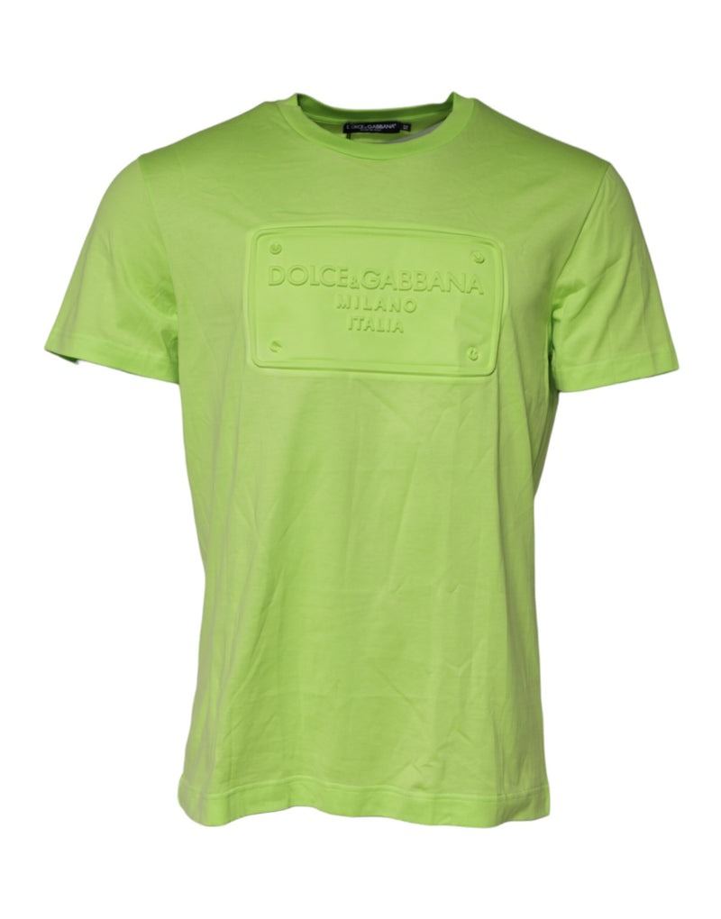 Dolce &amp; Gabbana Groen T-shirt van katoen met reliëflogo en ronde hals.
