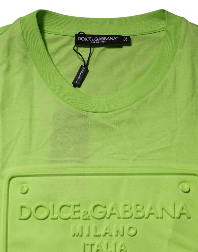 Dolce &amp; Gabbana Groen T-shirt van katoen met reliëflogo en ronde hals.