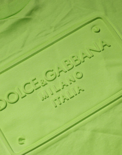 Dolce & Gabbana Green Embossed Logo Cotton Crew Neck T-shirt